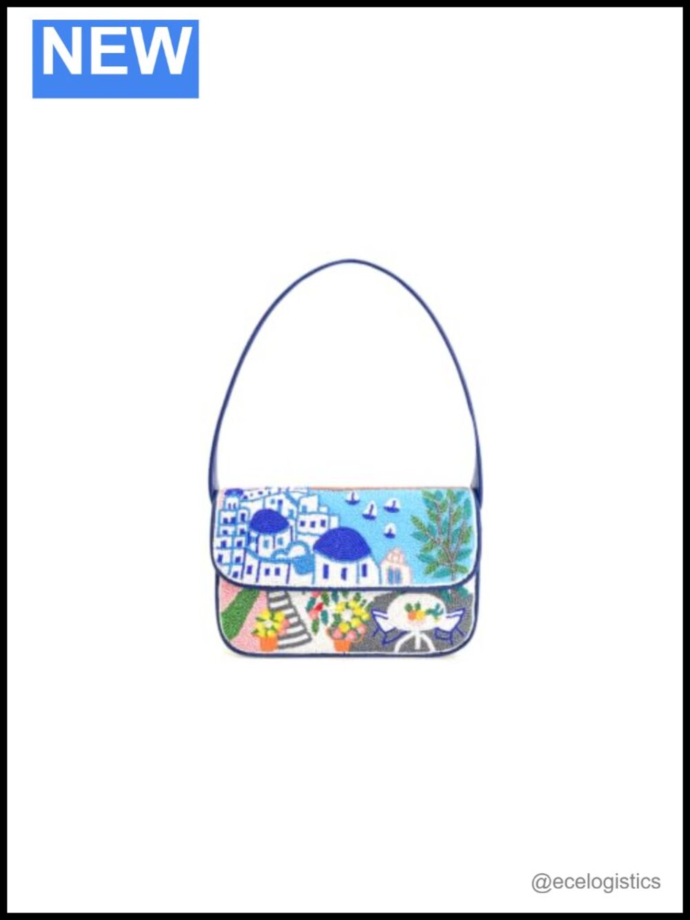 Handcrafted Beaded Shoulder Bag with Magnetic Flap, Interior Zip Pocket